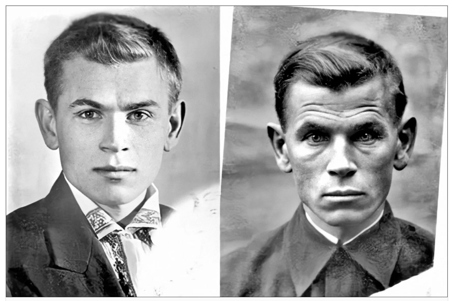 Evgeny Kobytev 1941 年开赴前线前的照片，与 1945 年四年战争结束后的照片对比